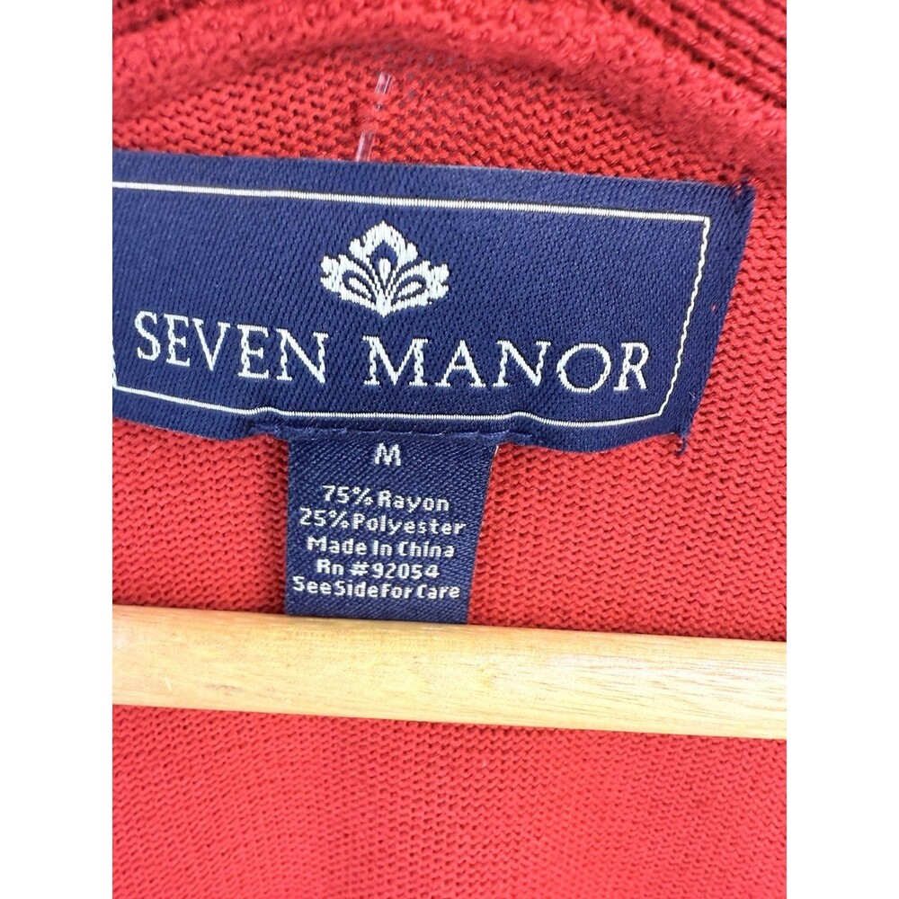 Seven Manor Women Sweater Size M Red Open Front Cardigan Long Sleeve - Picture 7 of 8